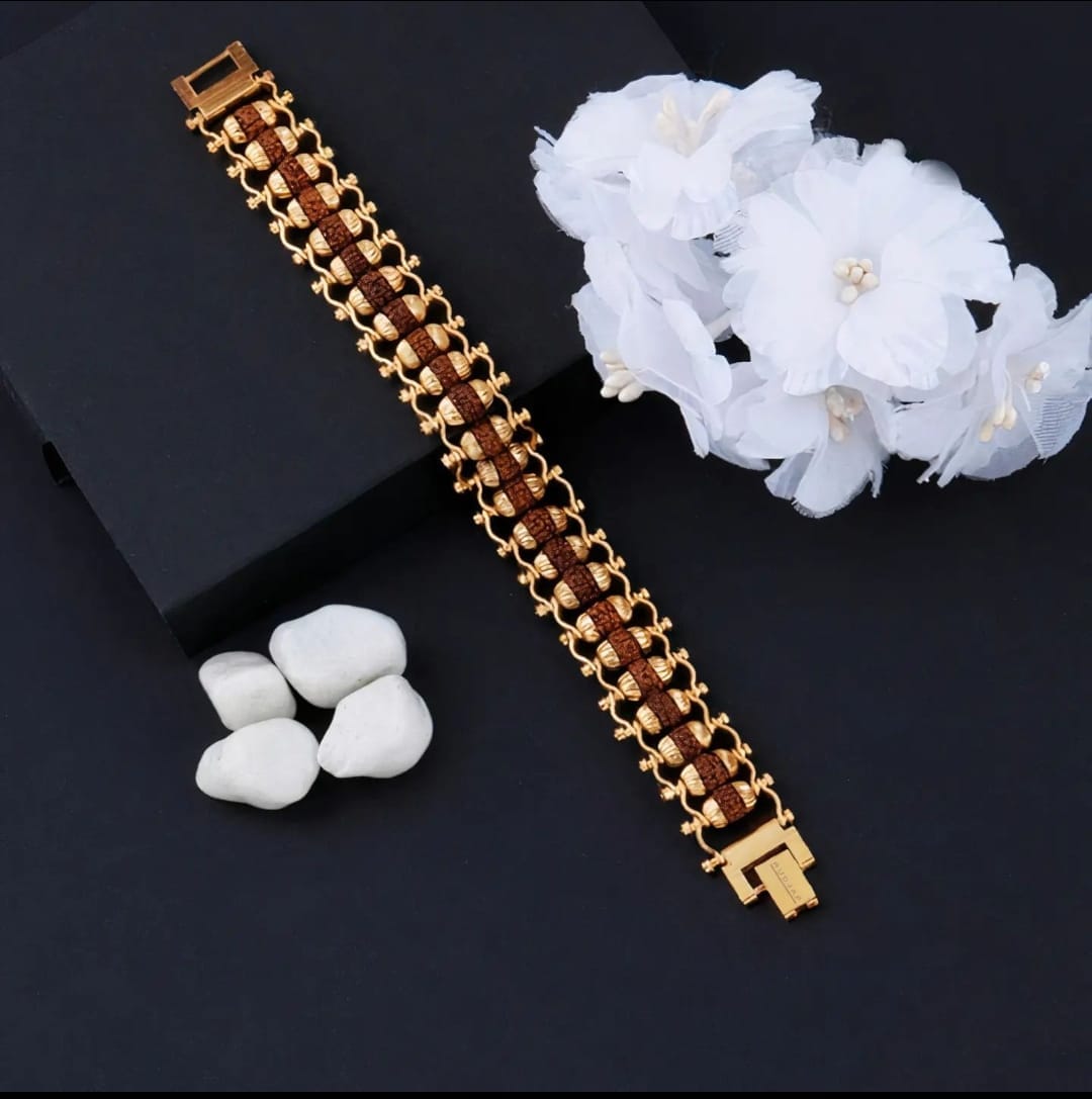 5 Mukhi Rudraksha Bracelet + Premium Quality Mahadev Trishul Damru Pendant for Men and Women - Image 3