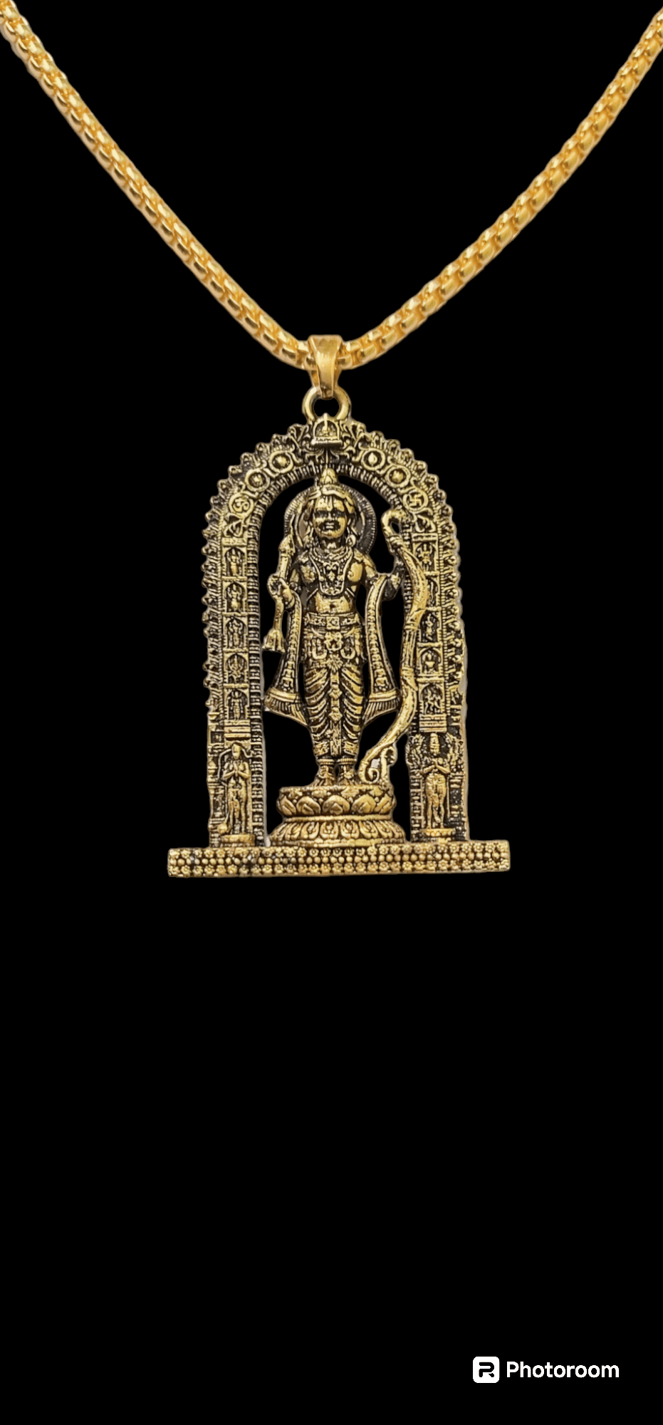 Ram Lalla Idol Ayodhya Brass Gold-plated pandant with chain for Men and Women - Image 2