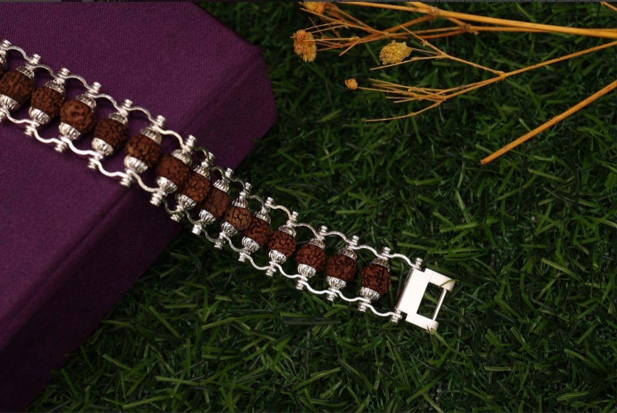 7 mukhi Silver Plated Modern Rudraksha Bracelet for men and women - Image 4