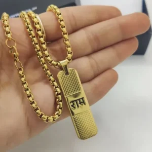 Shree Ram 18k Gold Plated Dotted Pendant with chain(24inch)